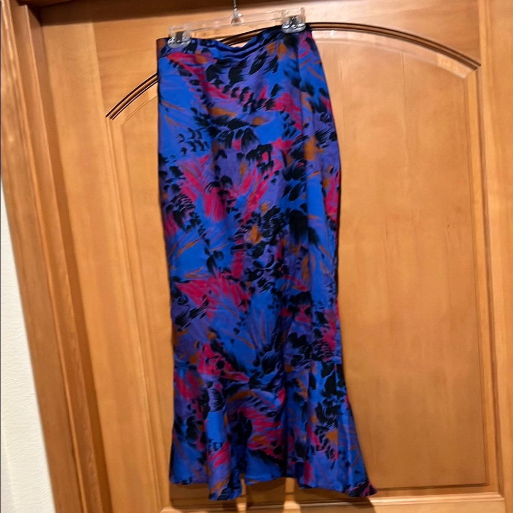 Blue and Red Ruffled Maxi Skirt for Cocktail
